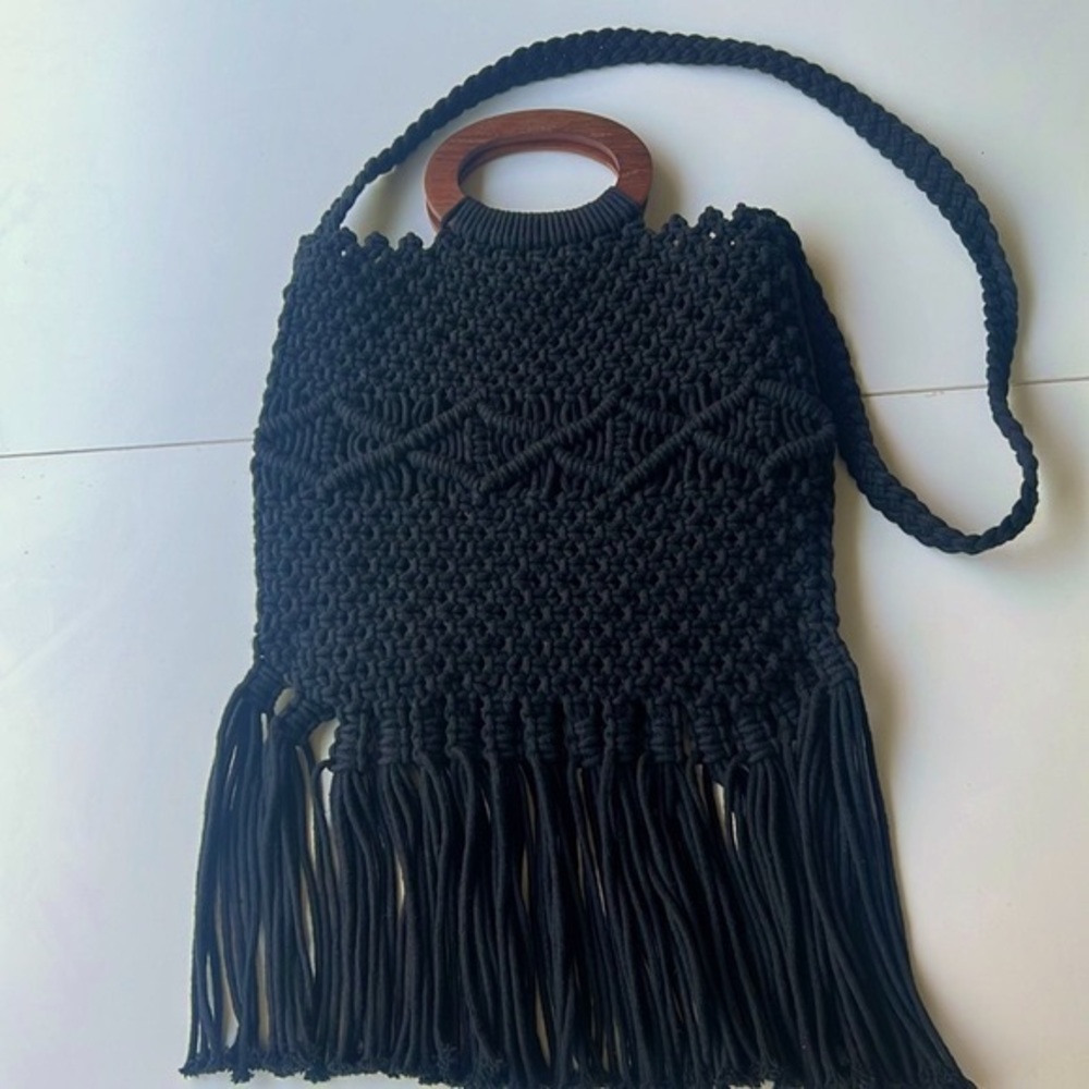 Danielle Nicole Macramé Handbag, Crossbody & Wooden Handle
